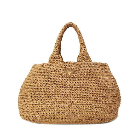 Prada Handbags - Prada Beige Raffia Tricot Tote Shoulder Bag Beige Tan